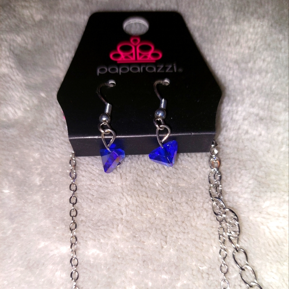 Blue Iridescent Necklace Earrings Holographic Set - Picture 8 of 17